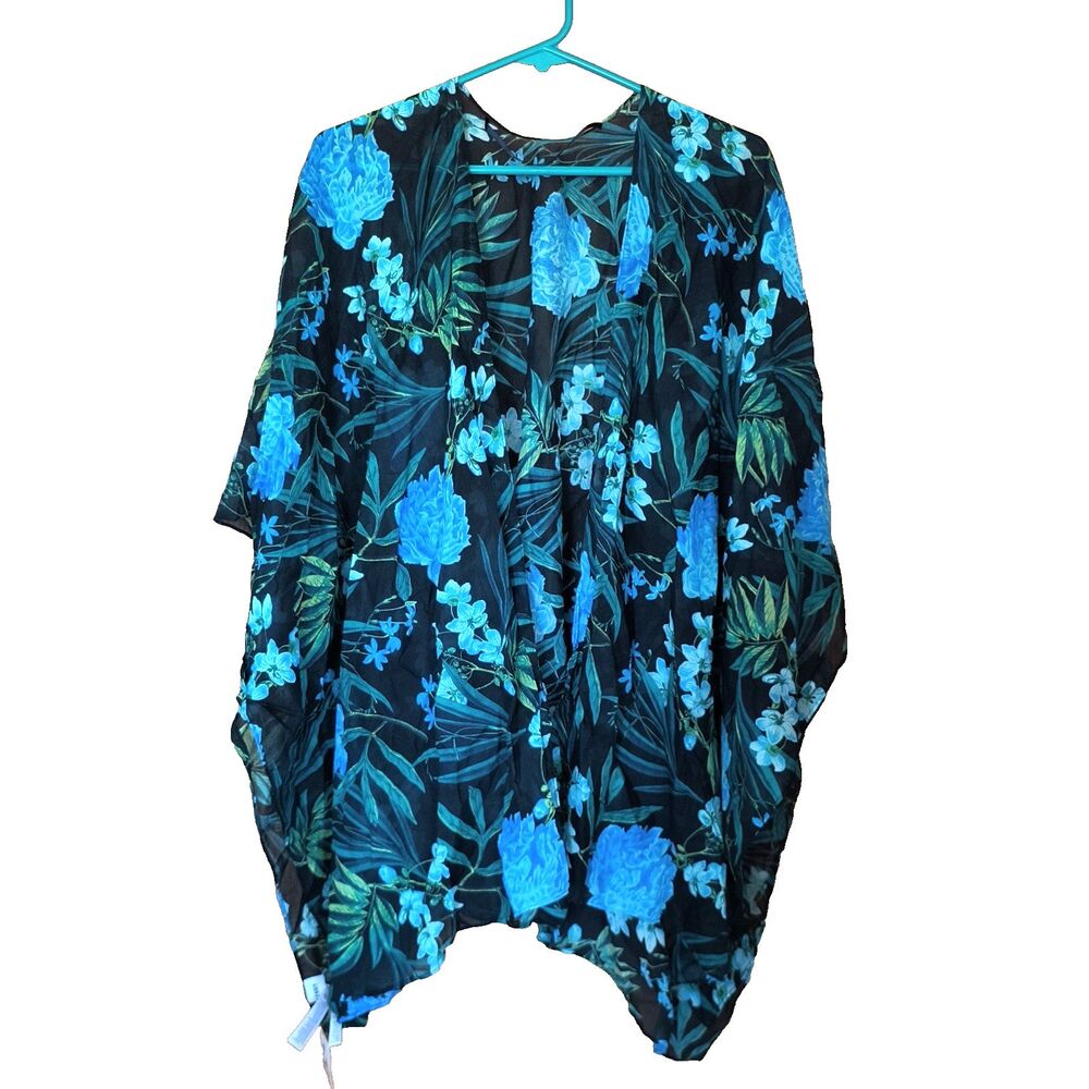 Old Navy Swimsuit Cover-Up Womens XL-4X Blue Floral Coastal Pool Cruise Island